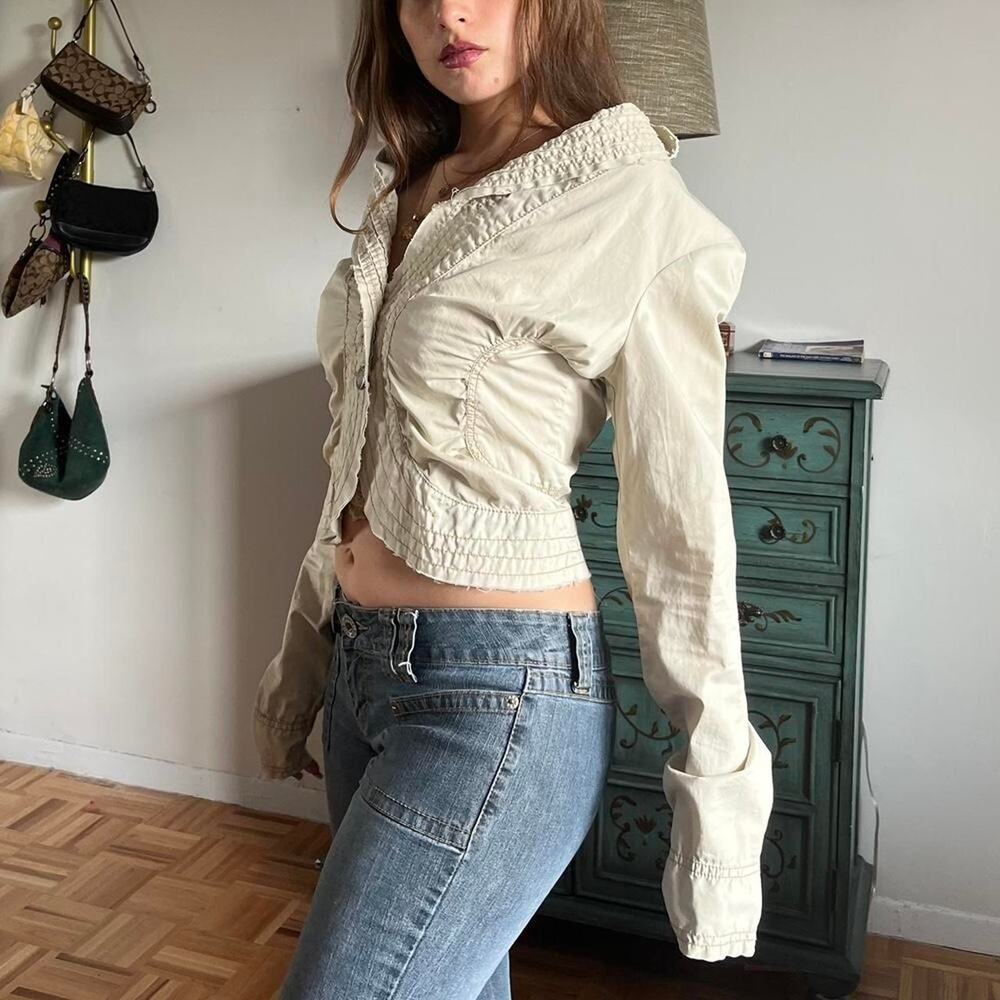Y2k cream cropped jacket